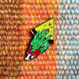 Zombie hand w/ pizza enamel pin